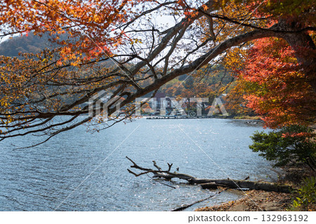 群馬縣榛名山秋天的榛名湖 132963192