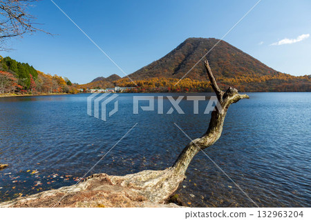 群馬縣榛名山秋天的榛名湖 132963204