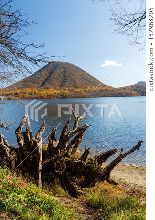 群馬縣榛名山秋天的榛名湖 132963205