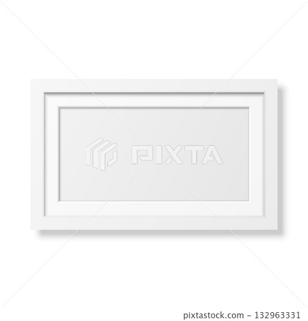 Realistic White Horizontal Picture Frame Vector Illustration. Minimal Photo Frame with White Blank Background for Poster, Artwork, Photography, Gallery, Interior, Wall Decoration Design Template Realistic White Horizontal Picture Frame Vector Illustration. Minimal Photo Frame with White Blank Background for Poster, Artwork, Photography, Gallery, Interior, Wall Decoration Design Template 132963331