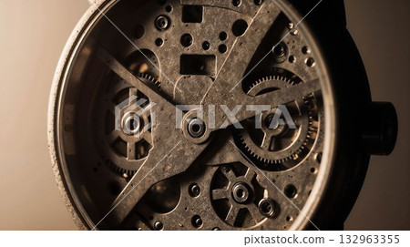 Close up of vintage watch gears and mechanism details 132963355