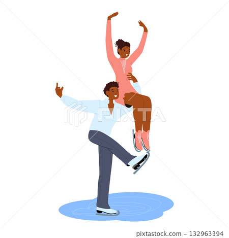 Figure ice-skaters couple dancing making ice show on rink for audience isolated on white background Figure ice-skaters couple dancing making ice show on rink for audience isolated on white background 132963394