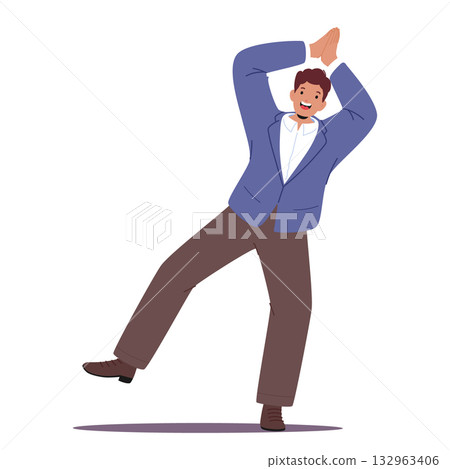 Happy cheerful man applauding with hands over head in a clear display of celebrating rejoicing win Happy cheerful man applauding with hands over head in a clear display of celebrating rejoicing win 132963406