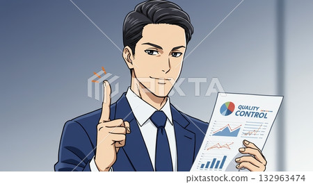 動漫風格。男性工作人員使用檢查清單和平板電腦進行巡邏檢查。 132963474