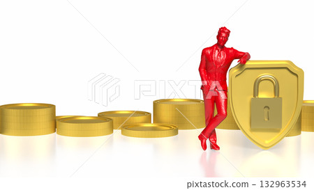 The Coins and Shield for Business or security concept 3d Rendering. The Coins and Shield for Business or security concept 3d Rendering. 132963534