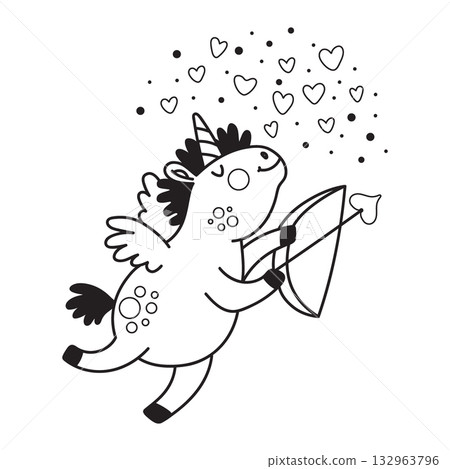 Cute unicorn with wings Cupid coloring vector illustration Cute unicorn with wings Cupid coloring vector illustration 132963796