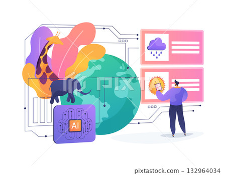 AI Climate Impact on Wildlife Habitats Modeling abstract concept vector illustration. AI Climate Impact on Wildlife Habitats Modeling abstract concept vector illustration. 132964034