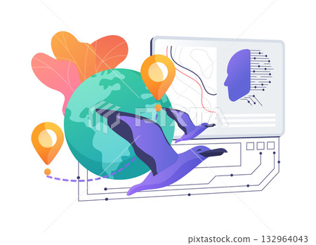 AI-Assisted Migration Route Forecasting abstract concept vector illustration. AI-Assisted Migration Route Forecasting abstract concept vector illustration. 132964043