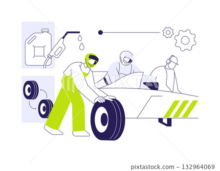 Pit stop abstract concept vector illustration. Pit stop abstract concept vector illustration. 132964069