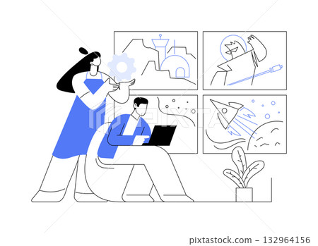 Game storyboarding isolated cartoon vector illustrations. 132964156