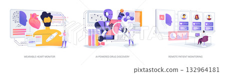 AI and IoT in Health Monitoring abstract concept vector illustrations. 132964181