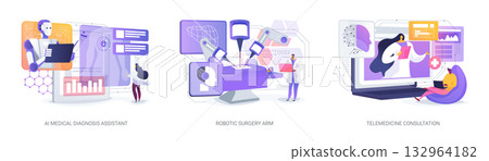 AI and Robotics in Modern Healthcare abstract concept vector illustrations. 132964182