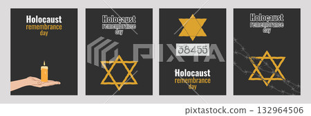Holocaust Remember Day Honor Legacy Past Fairness. Set artboard. Symbolizes memory justice and history. For web design and educational projects. Vector illustration. 132964506
