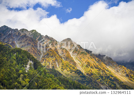 穗高山脈,秋葉已開始飄落。 穗高山脈,秋葉已開始飄落。 132964511