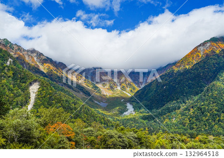 穗高山脈，秋葉已開始飄落。 132964518