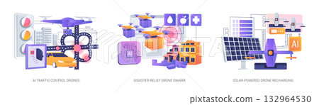AI-Driven Autonomous Drone Solutions abstract concept vector illustrations. 132964530