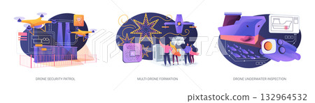 AI Drones for Security and Spectacle abstract concept vector illustrations. AI Drones for Security and Spectacle abstract concept vector illustrations. 132964532