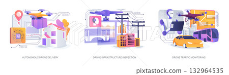 AI-Driven Drone Operations abstract concept vector illustrations. 132964535