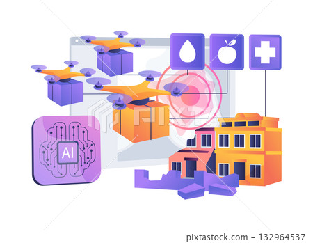 Disaster Relief Drone Swarm abstract concept vector illustration. 132964537