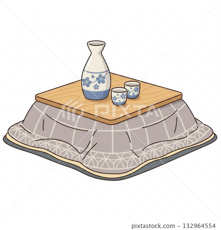 Illustration of sake on a kotatsu table 8 132964554