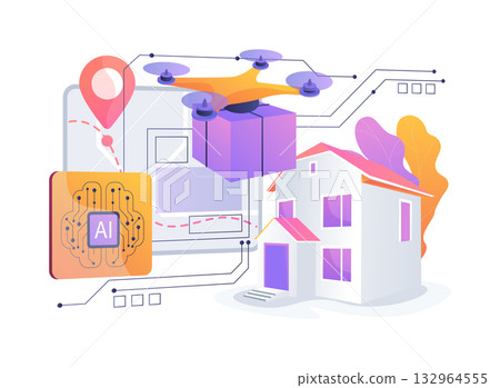 Autonomous Drone Delivery abstract concept vector illustration. 132964555