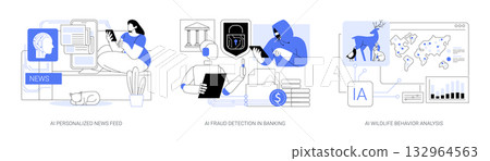 AI in News, Finance, and Science abstract concept vector illustrations. AI in News, Finance, and Science abstract concept vector illustrations. 132964563