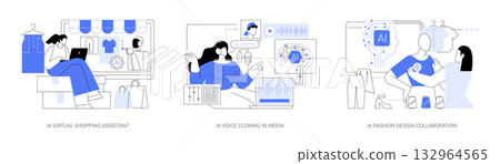 AI Transforming Creativity and Commerce abstract concept vector illustrations. AI Transforming Creativity and Commerce abstract concept vector illustrations. 132964565