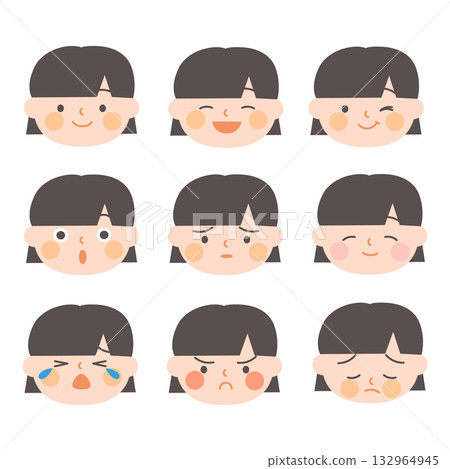 女孩的臉上的插圖集 女孩的臉上的插圖集 132964945