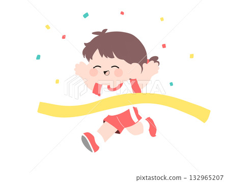 A girl crosses the finish line amid confetti A girl crosses the finish line amid confetti 132965207