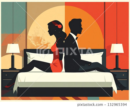 Illustration of a couple expressing a lack of sex and a deteriorating relationship Illustration of a couple expressing a lack of sex and a deteriorating relationship 132965394