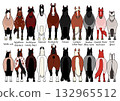 Set of 3 cartoon horses, front and back Set of 3 cartoon horses, front and back 132965512