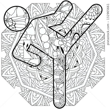 Icon TAEKWONDO on mandala in the style of abstract hand drawing for coloring. Icon TAEKWONDO on mandala in the style of abstract hand drawing for coloring. 132965661