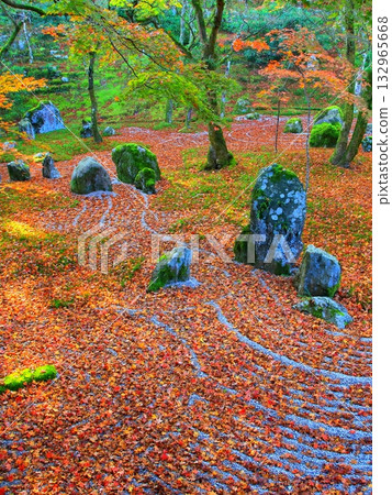 光明禪寺庭園的秋景（福岡縣太宰府市，豎幅構圖） 132965668