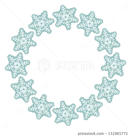 Vector illustration of cute snowflakes arranged in a circular frame. Winter holiday design, Christmas decoration, snowflake wreath, isolated on white background, perfect for greeting cards and prints Vector illustration of cute snowflakes arranged in a circular frame. Winter holiday design, Christmas decoration, snowflake wreath, isolated on white background, perfect for greeting cards and prints 132965772