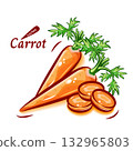 Pop vector material of carrots with leaves | Fresh and cute vegetable illustration 132965803