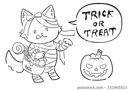 一幅可愛又輕鬆的萬聖節插畫(線描),畫的是一隻打扮成木乃伊的狼(狗)。 一幅可愛又輕鬆的萬聖節插畫(線描),畫的是一隻打扮成木乃伊的狼(狗)。 132965923