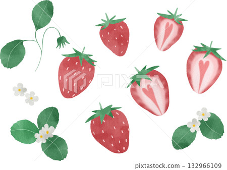 水彩風可愛草莓插畫集 132966109