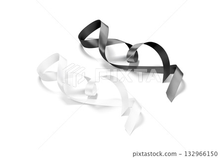 Blank black and white satin ribbon mockup, top view Blank black and white satin ribbon mockup, top view 132966150