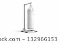 Blank white punching bag on metal stand mockup, ai generated 132966153