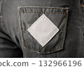 Blank white rhomb embroidered patch on pocket mockup, ai generated 132966196