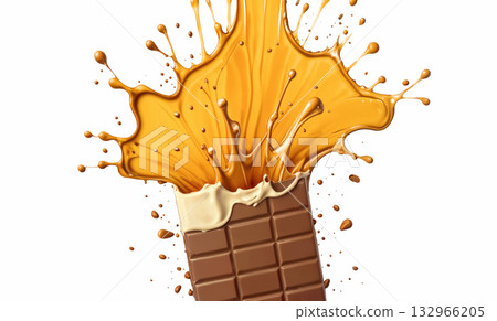 Chocolate bar cracking and splashing, ai generated 132966205