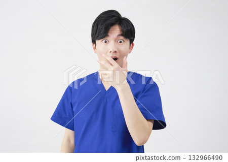 Doctor, nurse, dentist, caregiver, male, surprised, white background 132966490