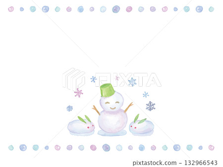 雪人和雪兔背景，頂部和底部飾有圓點 132966543