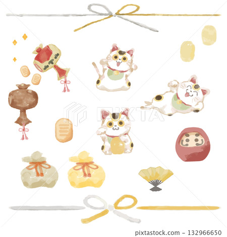 水彩幸運符插畫套裝 / 寓意生意興隆、好運連連、吉祥如意 132966650