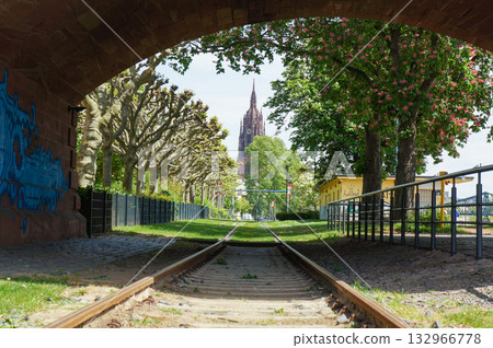 A landscape with straight railroad tracks 132966778