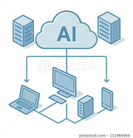連接雲端伺服器和終端機的網路圖，雲端運算中資料鏈路的圖像 132966969