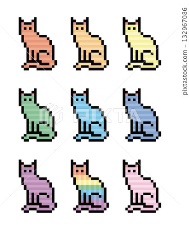 Colorful (border/striped) cat pixel art 132967086