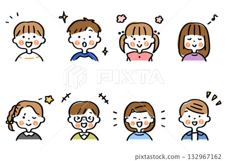 Smiling children upper body illustration set ① 132967162