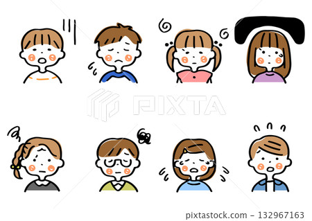Set of upper body illustrations of children with sad expressions ① Set of upper body illustrations of children with sad expressions ① 132967163