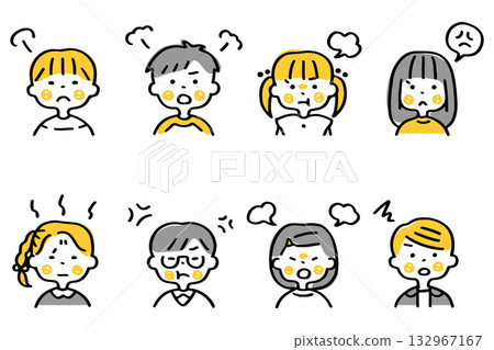 一組兒童上半身憤怒表情插圖 ② 一組兒童上半身憤怒表情插圖 ② 132967167